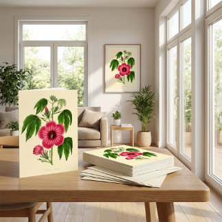 Carte Illustration florale rouge et rose vintage
