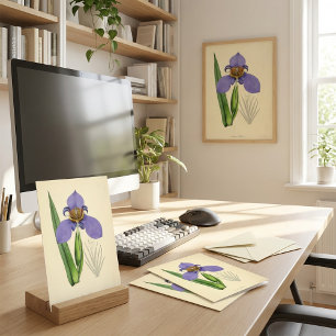 Carte Illustration Florale Vintage Violet Blue