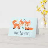 Carte Illustration graphique de renards orange mignons p (Fleur jaune)