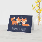 Carte Illustration graphique des renards orange mignons  (Fleur jaune)