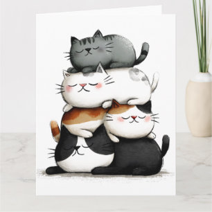 Carte Illustration lunaire d'une pile de chats adorables