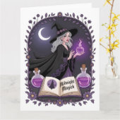 Carte Illustration Magique de Minuit d'une Jeune Sorcièr (Fleur jaune)