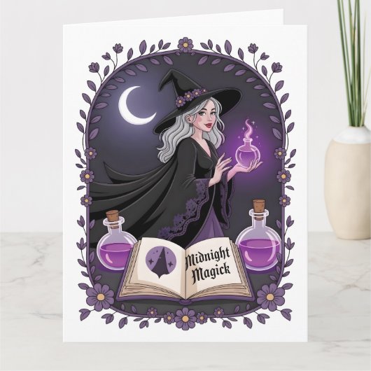 Carte Illustration Magique de Minuit d'une Jeune Sorcièr (Devant)