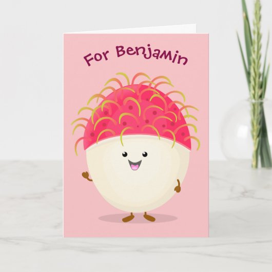 Carte Illustration mignon du ramboutan rose (Devant)