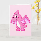 Carte Illustration Mignonne D'Un Pterodactyl. (Fleur jaune)