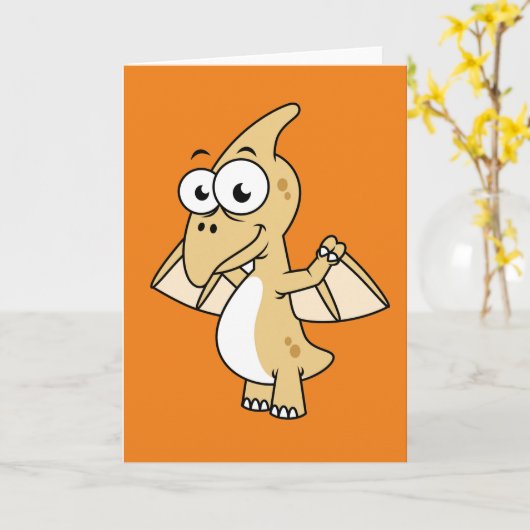 Carte Illustration Mignonne D'Un Pterodactyl. 2 (Fleur jaune)