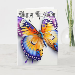 Carte Illustration Papillon Coloré Joyeux Anniversaire