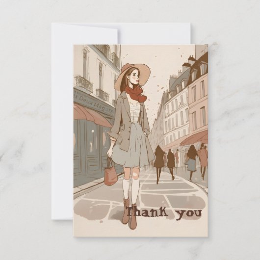 Carte Illustration Paris Girl Delicate Pastel Merci (Devant)