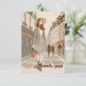Carte Illustration Paris Girl Delicate Pastel Merci (Debout devant)