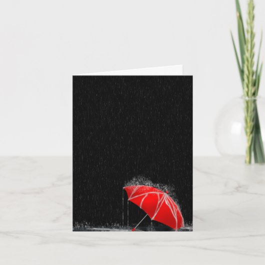 Carte Illustration Perdu Parapluie rouge dans la pluie (Devant)