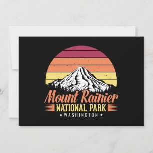 Carte Illustration Rétro Coucher de Soleil Mont Rainier 