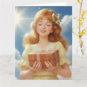 Carte Illustration rétro de Noël (Fleur jaune)