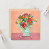 Carte Illustration rose Boho Flowers (Devant/Arrière en situation)