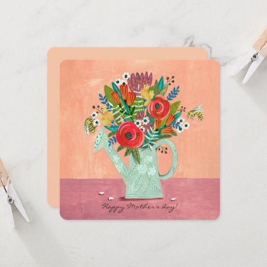 Carte Illustration rose Boho Flowers (Devant/Arrière en situation)