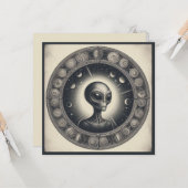 Carte Illustration Sci Fi de l'Alien spatial vintage (Devant/Arrière en situation)