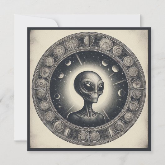 Carte Illustration Sci Fi de l'Alien spatial vintage (Devant)