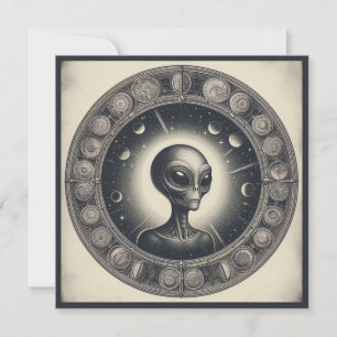Carte Illustration Sci Fi de l'Alien spatial vintage