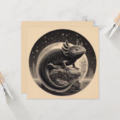 Carte Illustration Vintage Axolotl (Devant/Arrière en situation)