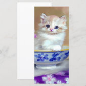 Carte Illustration vintage de chaton blanc (Devant / Derrière)