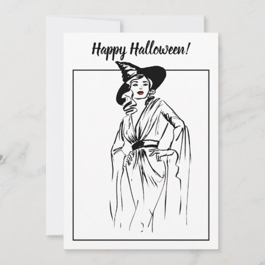 Carte Illustration Vintage Halloween Witch (Devant)