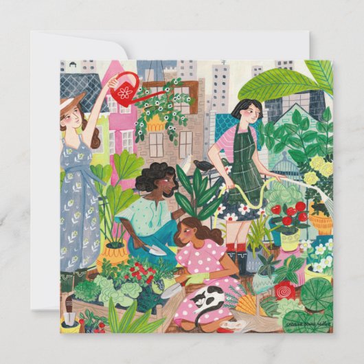 Carte illustrations de femmes de jardinage urbain merci (Devant)