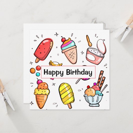 Carte Illustrations de glace mignonne (Devant/Arrière en situation)