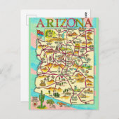 Carte illustrée colorée de l'Arizona (Devant / Derrière)