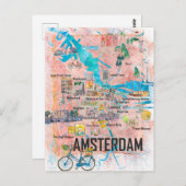 Carte illustrée d'Amsterdam Pays-Bas avec routes (Devant / Derrière)