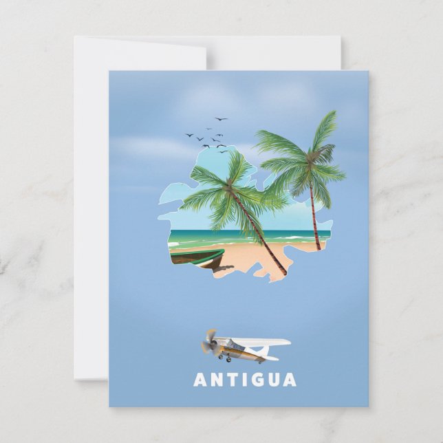 Carte illustrée d'Antigua affiche de voyage (Devant)