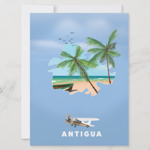 Carte illustrée d'Antigua affiche de voyage