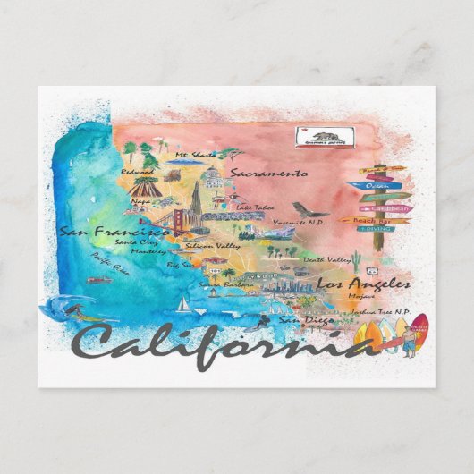 Carte illustrée de Californie avec points forts to (Devant)