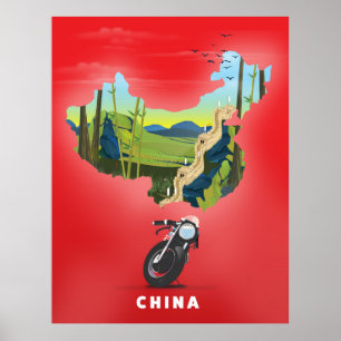 Carte illustrée de Chine affiche de voyage