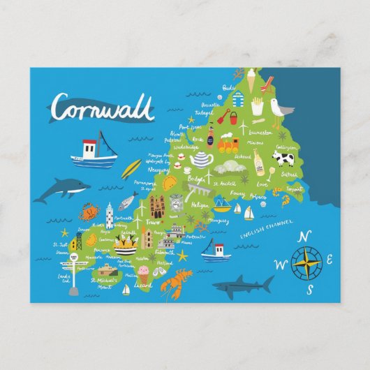 Carte illustrée de Cornouailles (Devant)