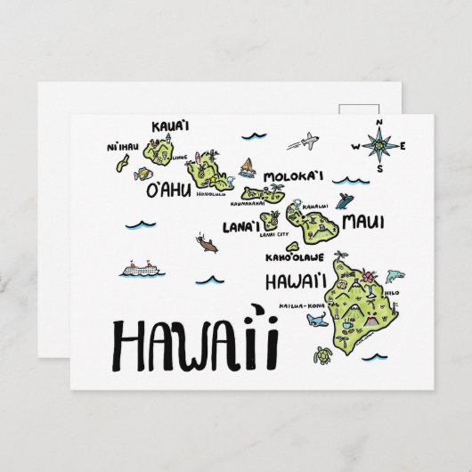 Carte illustrée de Hawaï (Devant / Derrière)