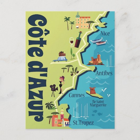 Carte illustrée de la Côte d'Azur (Devant)