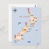 Carte illustrée de la Nouvelle-Zélande (Devant / Derrière)