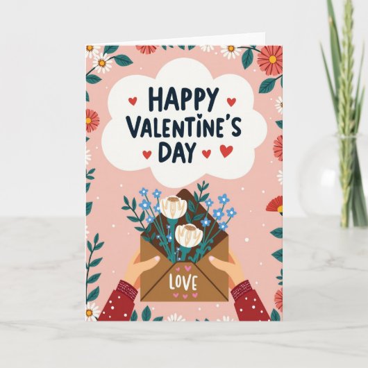 Carte illustrée de la Saint-Valentin rose (Devant)
