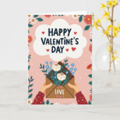 Carte illustrée de la Saint-Valentin rose (Fleur jaune)