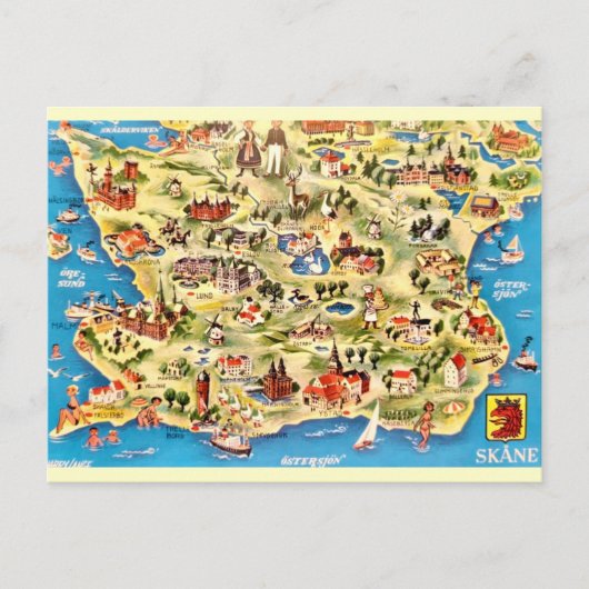 Carte illustrée de la Suède sur carte postale (Devant)