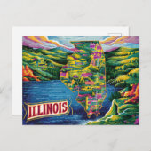 Carte illustrée de l'Illinois vibrant (Devant / Derrière)