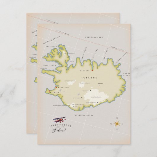 Carte illustrée de l'Islande (Devant / Derrière)