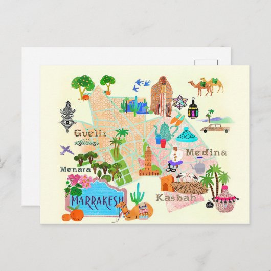Carte illustrée de Marrakech (Devant / Derrière)