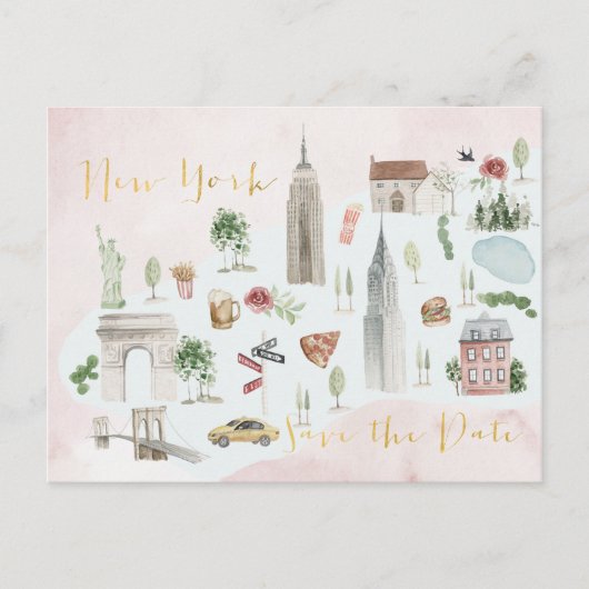 Carte illustrée de New York Enregistrer la date (Devant)