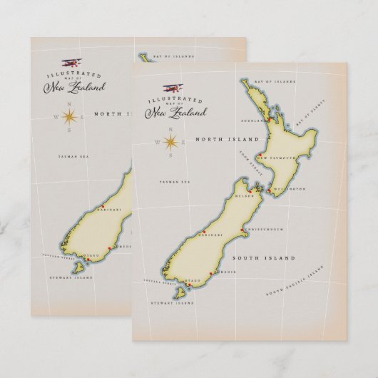 Carte illustrée de Nouvelle-Zélande (Devant / Derrière)