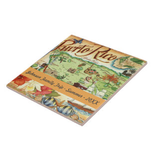 Carte illustrée de Porto Rico sur carreau de céram