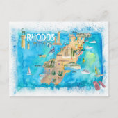 Carte illustrée de Rhodes Grèce avec des monuments (Devant)