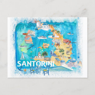Carte illustrée de Santorin Grèce avec les princip