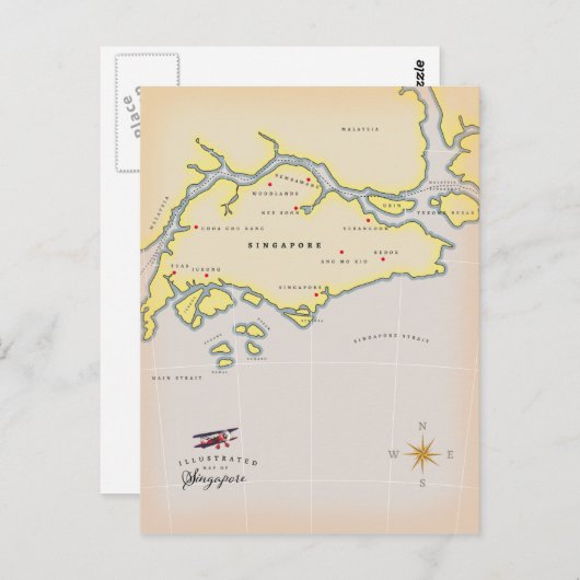 Carte illustrée de Singapour (Devant / Derrière)