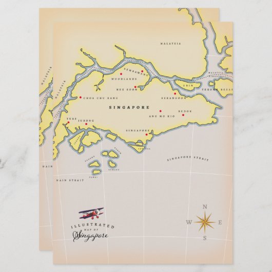 Carte illustrée de Singapour (Devant / Derrière)