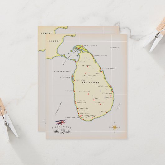 Carte illustrée de Sri Lanka (Devant/Arrière en situation)